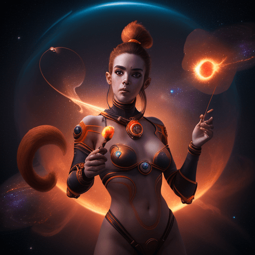AI generated: high resolution cinematic portrait of a beautiful cute anthropomorphic female space monkey fire arti...