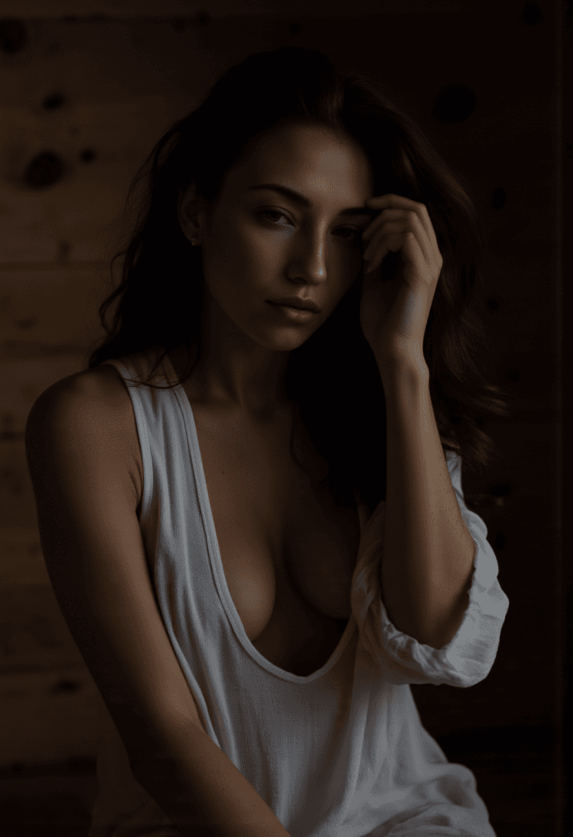 AI generated: A black-and-white portrait of a woman with deep, warm skin, gazing thoughtfully downward, her hand g...
