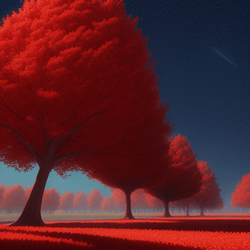 AI generated: red trees in ground sky leef falling
pixar style 4k
 