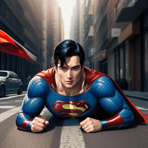 AI generated: Superman lay on street, 4 k ultra hd 