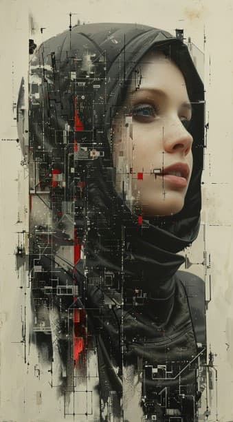 AI generated: robot, by zana alzawahiri, in the style of cyberpunk realism, elegant, emotive faces, expanded portr...