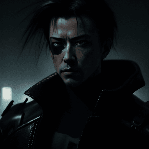 AI generated: abstract colors, texture, film grain:0.1 intricate close up dramatic portrait of a (cyberpunk)1.2 ma...