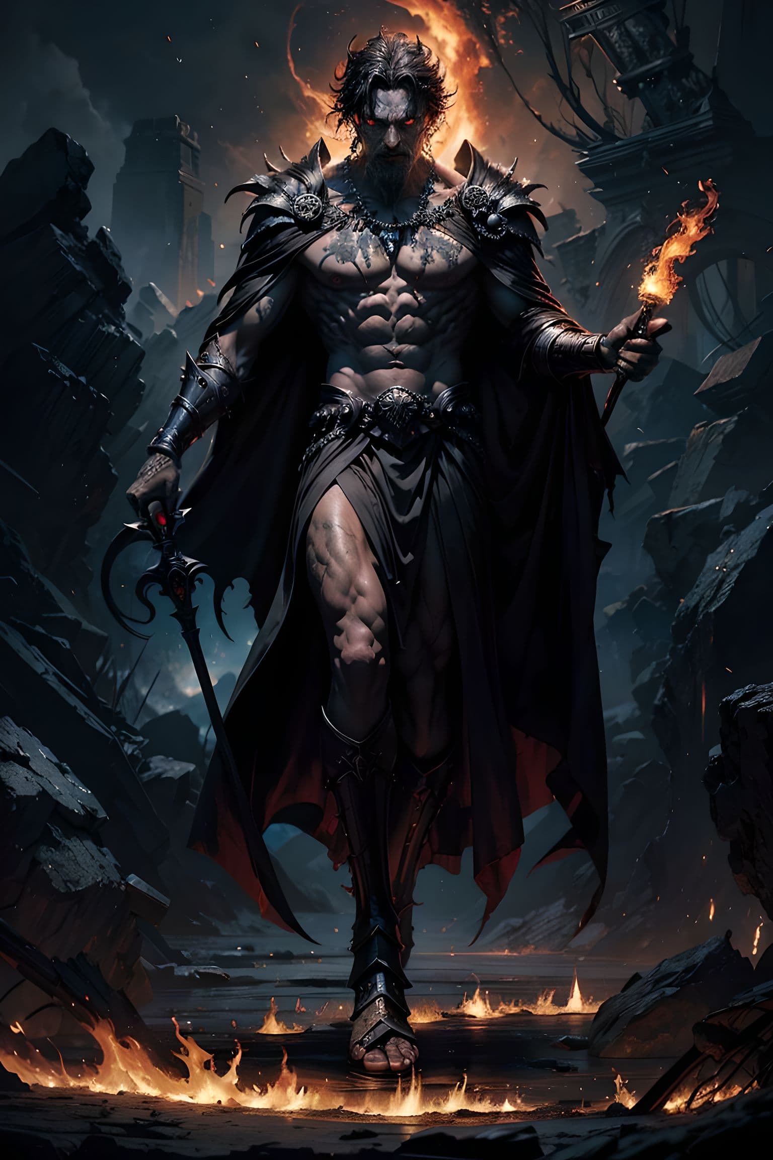 AI generated: God of death and the underworld(greek roman mythology:Hades),(A majestic black robe that seems to ab...