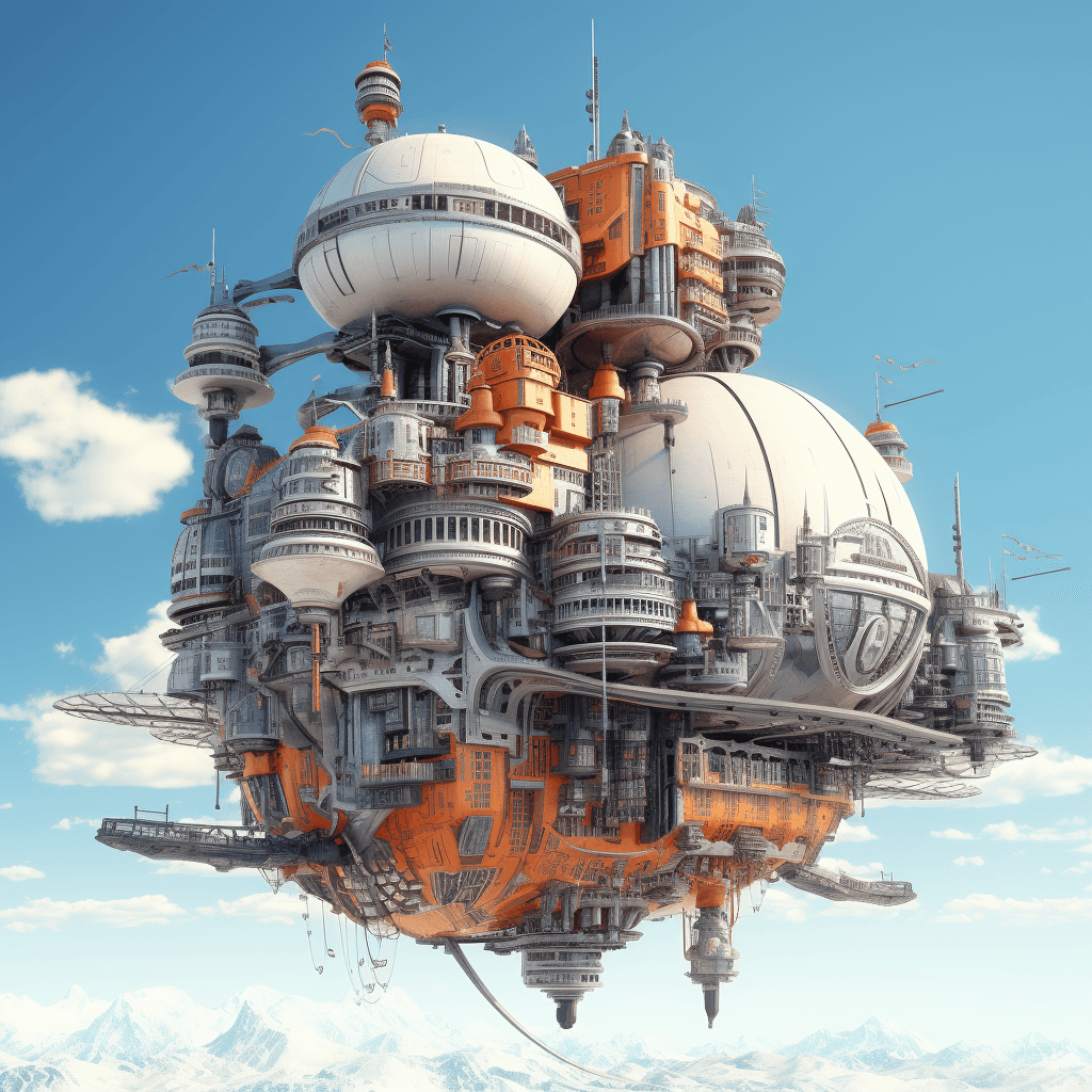 AI generated: scifi flying building floating in the sky, in the style of meticulous photorealistic still lifes, cl...