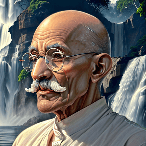 AI generated: Mahatma Gandhi Stunning visual photo of an older, bald man wearing round transparent lens, defining ...
