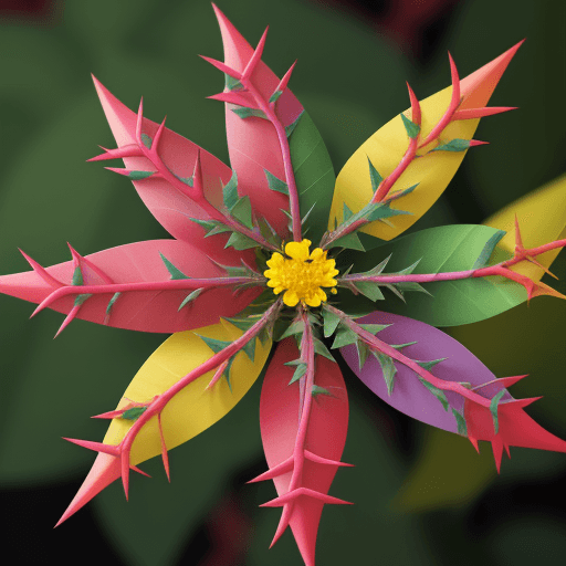 AI generated: plant with multicolored thorns, with a single yellow green flower