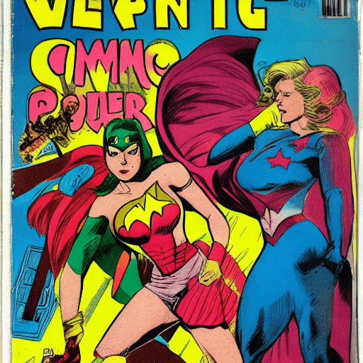 AI generated: comic book, two women superhero