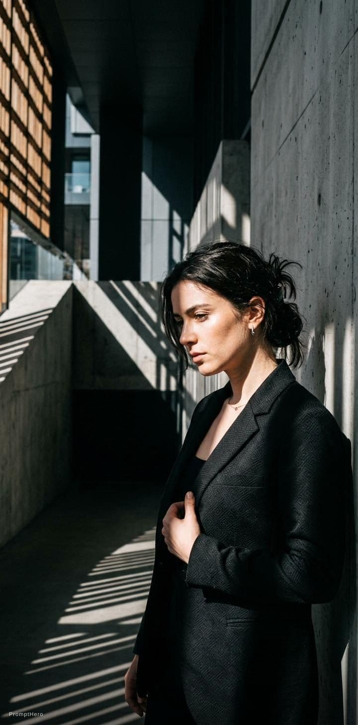 AI generated: high-resolution photograph, woman, stunning use of shadows, in the syle of crisp lines and forms,  U...