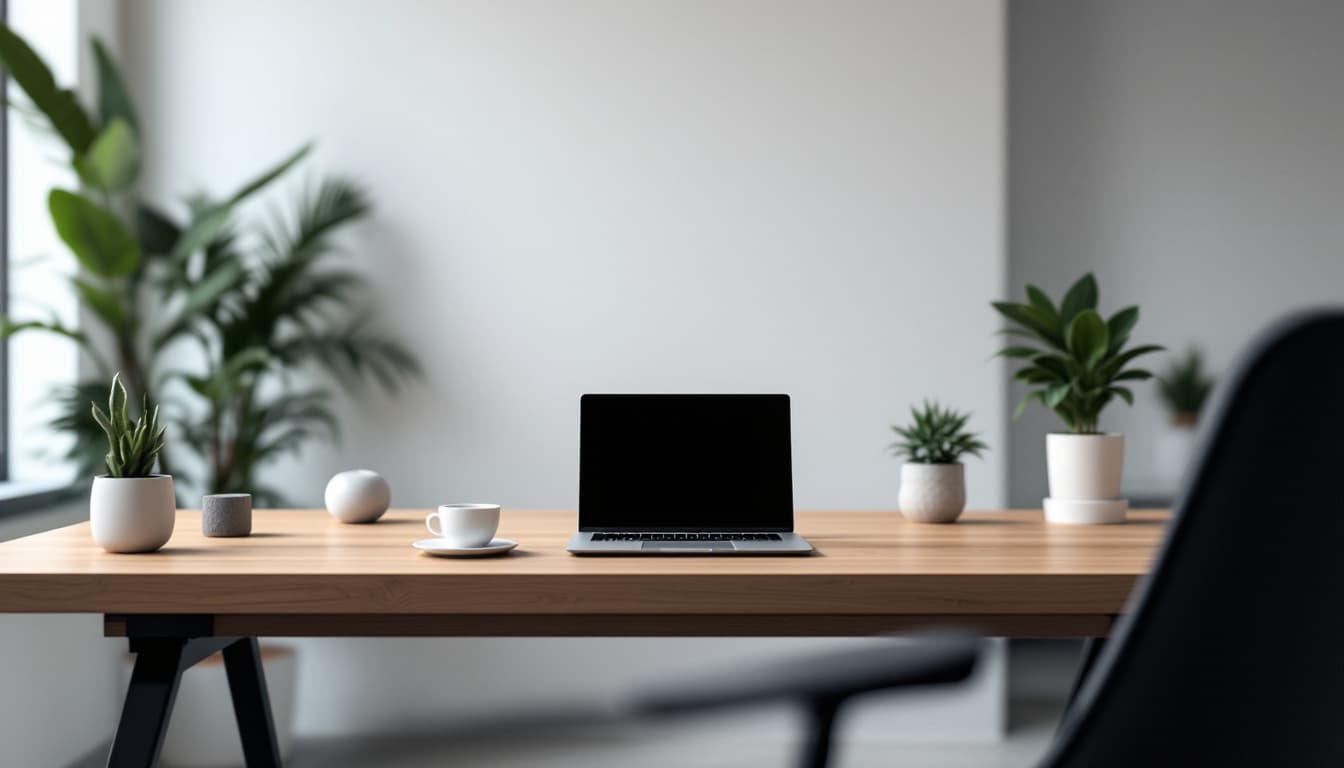 AI generated: A professional and minimalist office setup for a software developer's LinkedIn cover image. The scen...