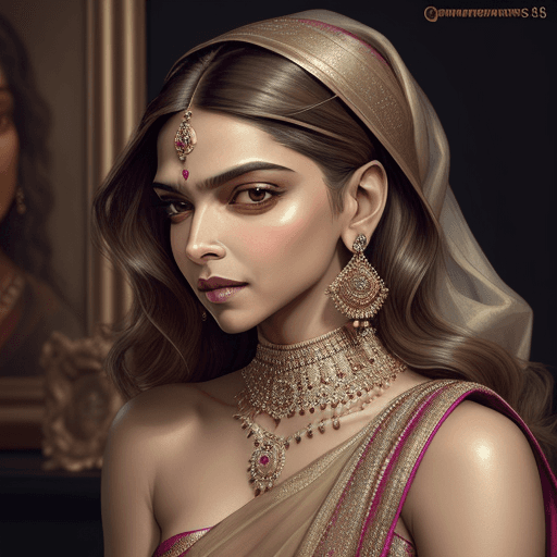 AI generated: create image of woman, style Stunning portrait of Deepika Padukone wearing a sari, side angle, beaut...