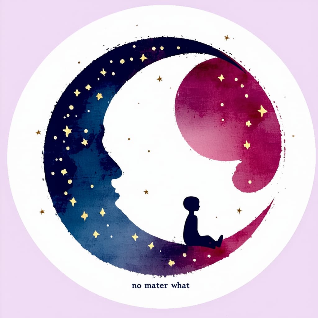 AI generated: "A minimalist sticker design featuring a crescent moon with tiny, glowing stars and a small figure s...