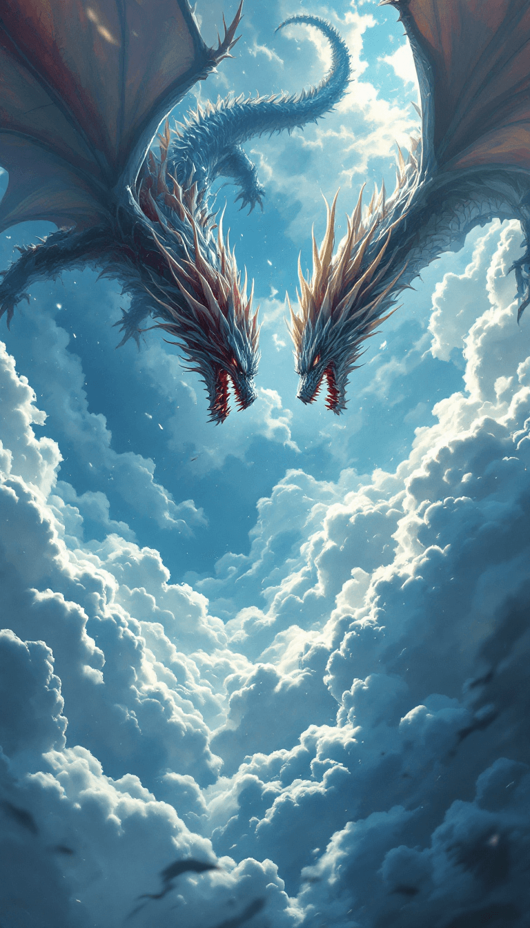 AI generated: Fierce battle in the sky between two dragons --chaos 75 --ar 1:2 --style raw --profile rsy6uq9 --sty...