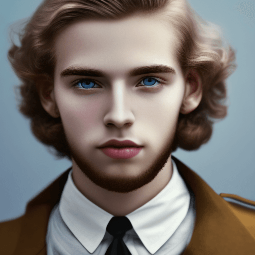 AI generated: Alexander, 24 years old, light blue eyes, small but well-defined mouth and lips, blonde hair and wel...