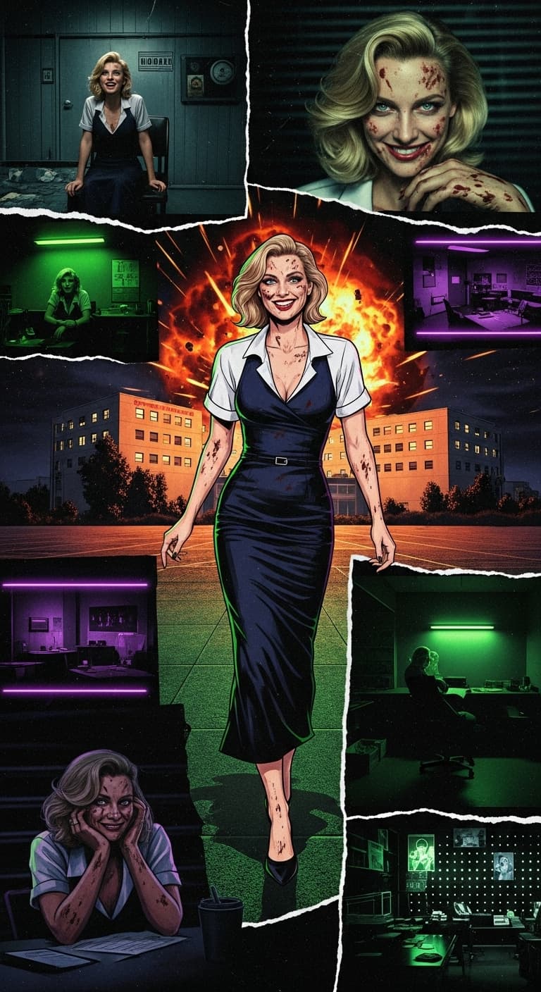 AI generated: A retro vintage collage design of a blonde woman. The central image shows her walking in her elegant...