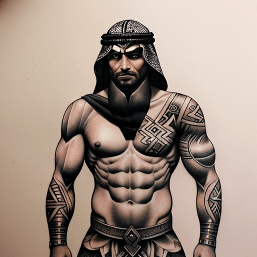 AI generated: muscular arab warrior mathematician, make it in the design of a tattoo