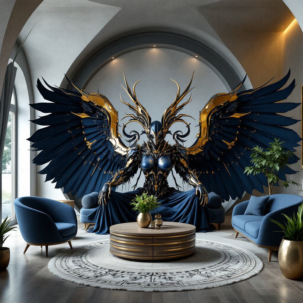 AI generated: High resolution photography interior design, dreamy sunken living room conversation pit, wooden floo...