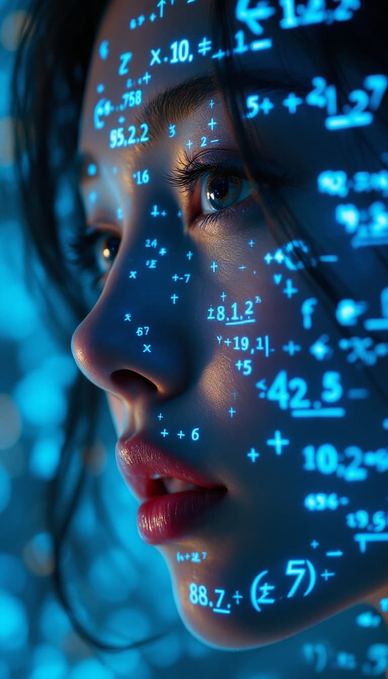AI generated: Shadowrun Math Projection - A close-up of a korean girl's face with set logical ambient background, ...