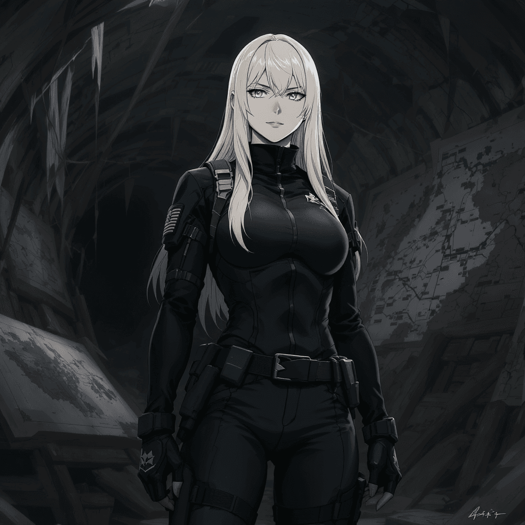 AI generated: A powerful and tall blonde woman with long straight hair, athletic and protective appearance, around...