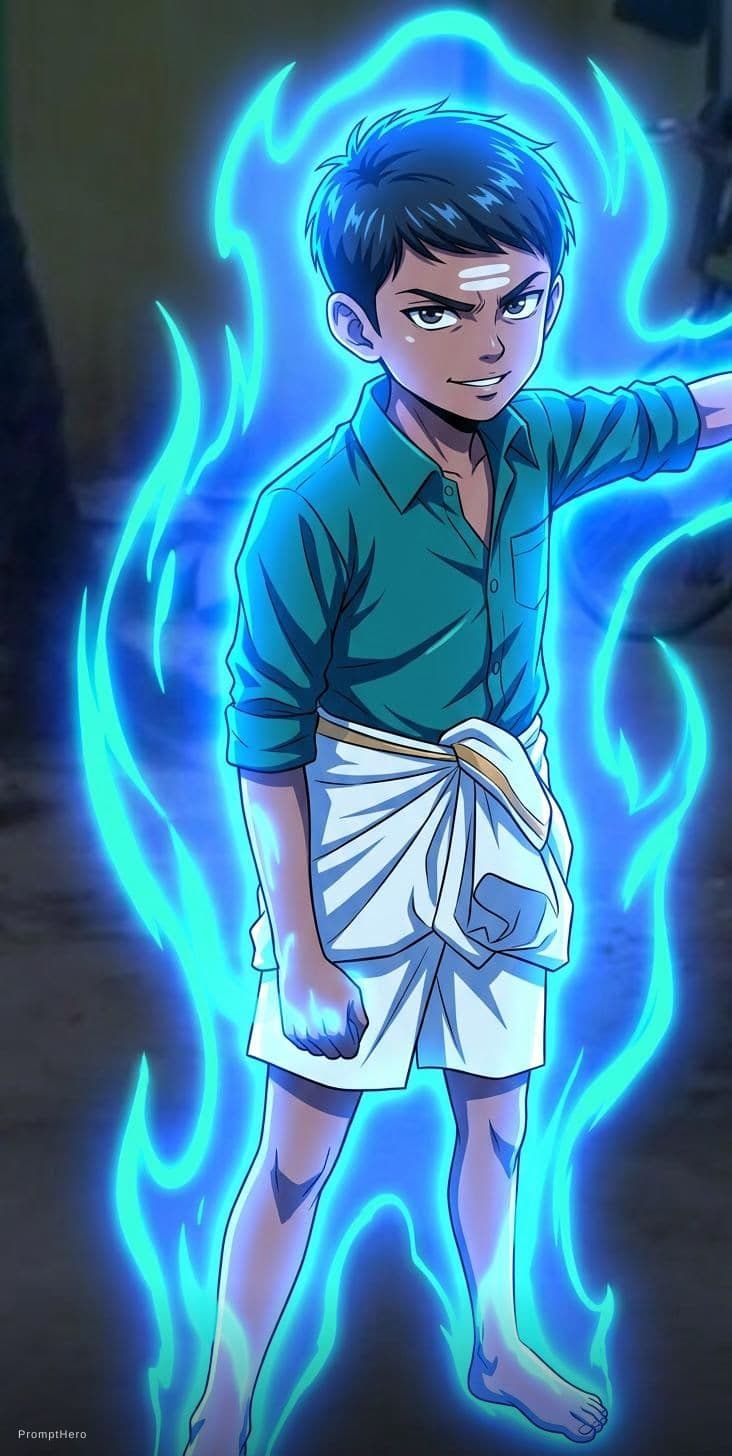 AI generated: Anime image a boy looking attitude is Aura glowing in blue colour
