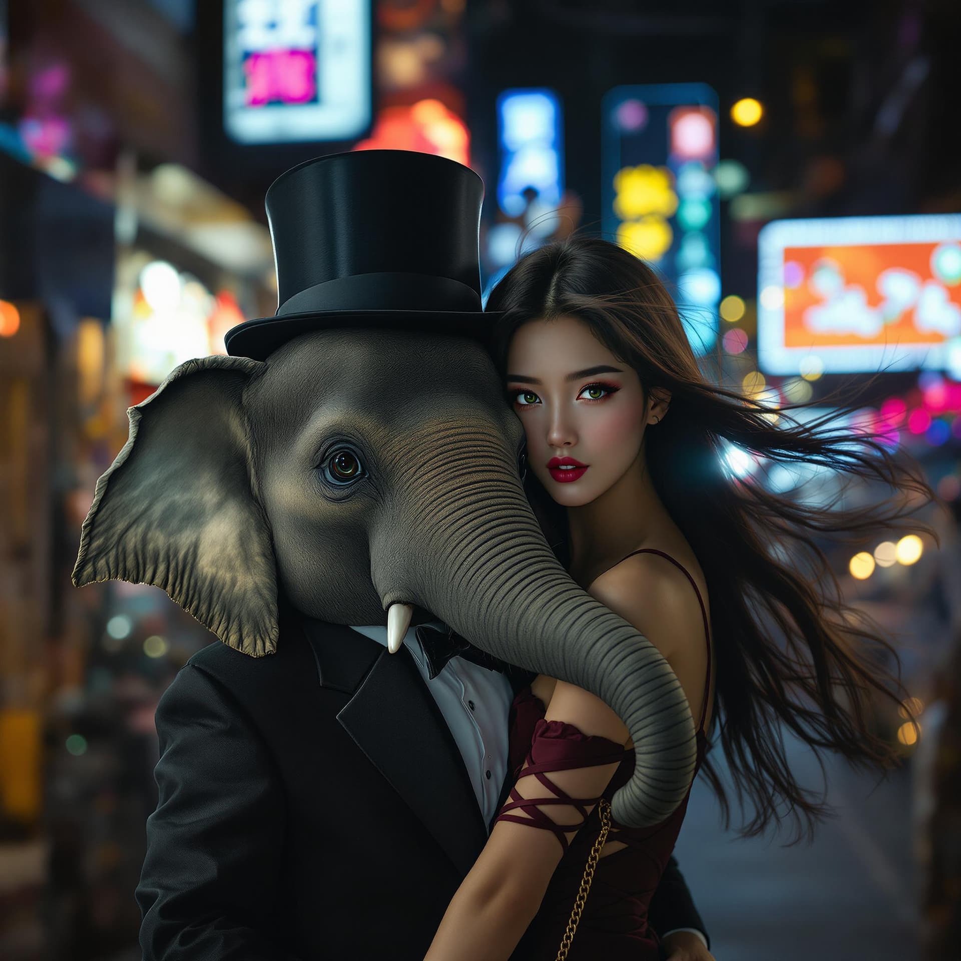AI generated: realistic close portrait of very beautiful girl, a young supermodel girl, asian. her long hair blowi...