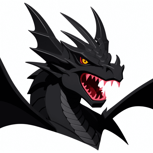 AI generated: black dragon head on white background (nice face expression, minimalistic (black and white) vectoriz...