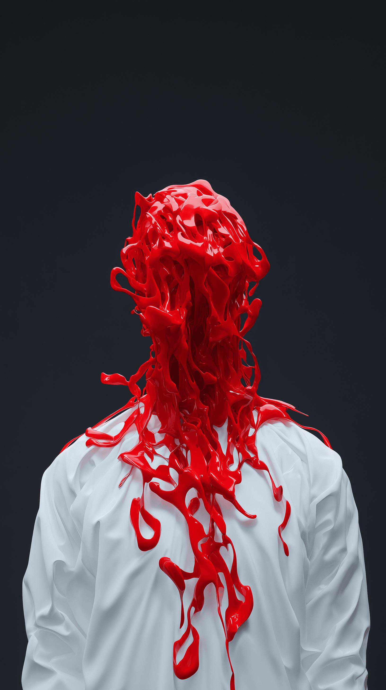 AI generated: surrealistic photography, front central view, flash of vibrant red light of a unknown gender figure,...