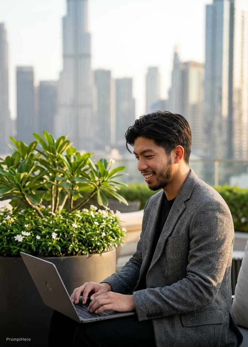 AI generated: A photorealistic, medium shot, candid photograph of a handsome young Caucasian man with a neatly tri...