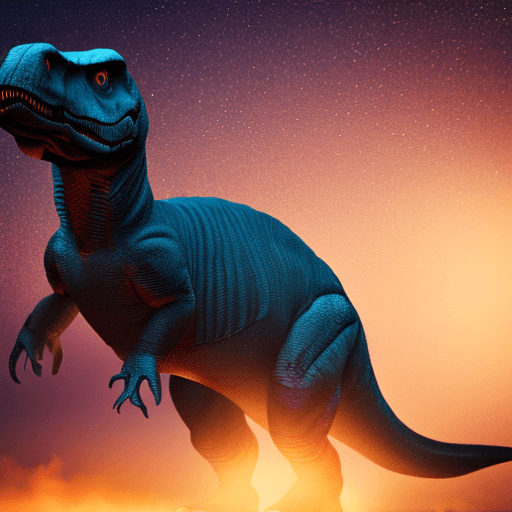 AI generated: photo of a sad t-rex looking at the stars, photorrealistic style, 3d octane render