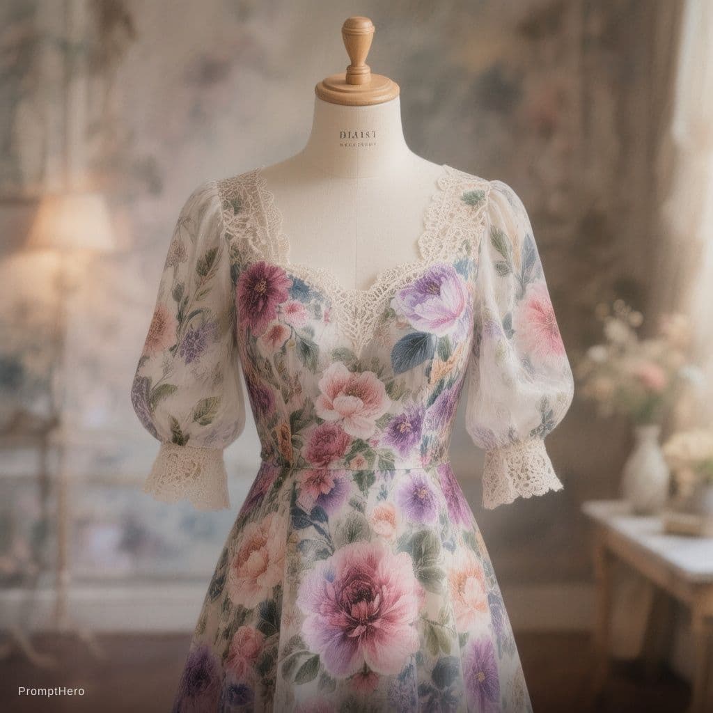 AI generated: floral pattern for women's dress, watercolor painting style, soft silk texture, seamless, high detai...