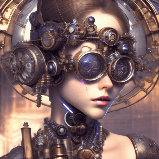 AI generated: (Steampunk vibe, Mechamuse aesthetic girl decorated with complex cyber goggles) Digital art, fractal...