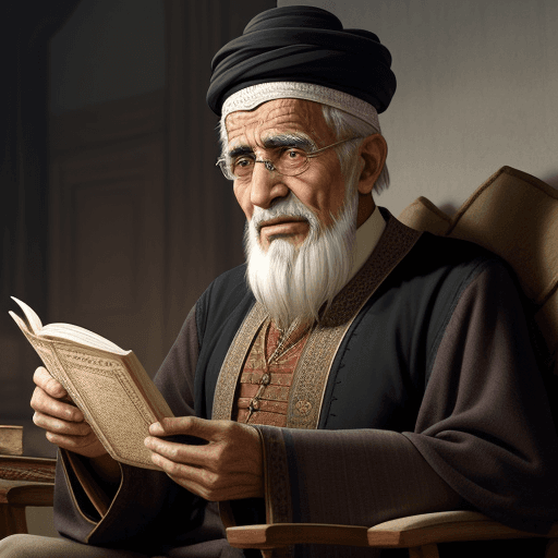 AI generated: A historical fictional Muslim character, an elderly man with the wisdom and personality of a narrato...