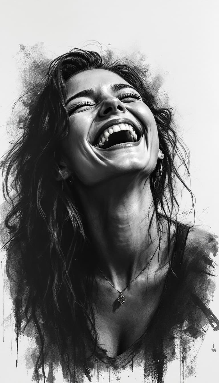 AI generated: Girl, charcoal sketch, laughing