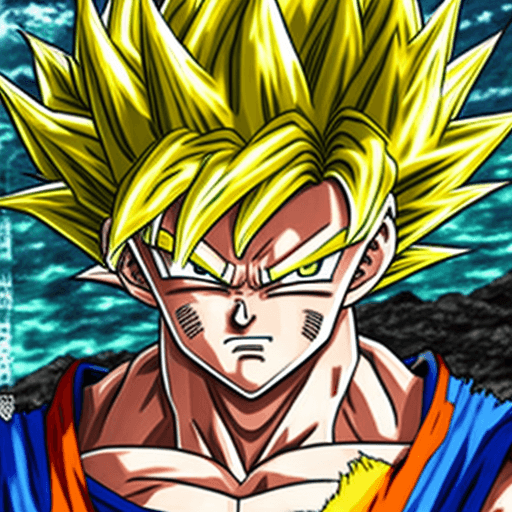 AI generated: Goku, draw anime style by Akira Toriyama, high-detailed, green eyes, punky style, future clothes sty...