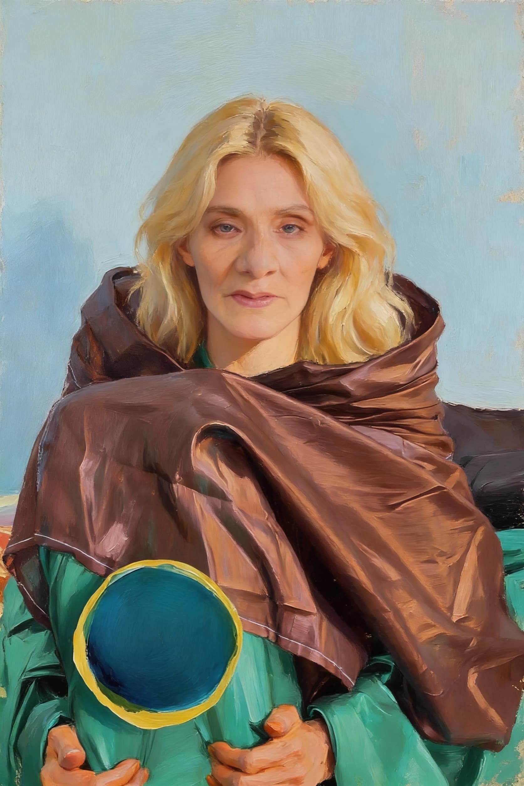 AI generated: a painting of a blonde woman --chaos 75 --ar 1:2 --sref 658248919 --stylize 750
