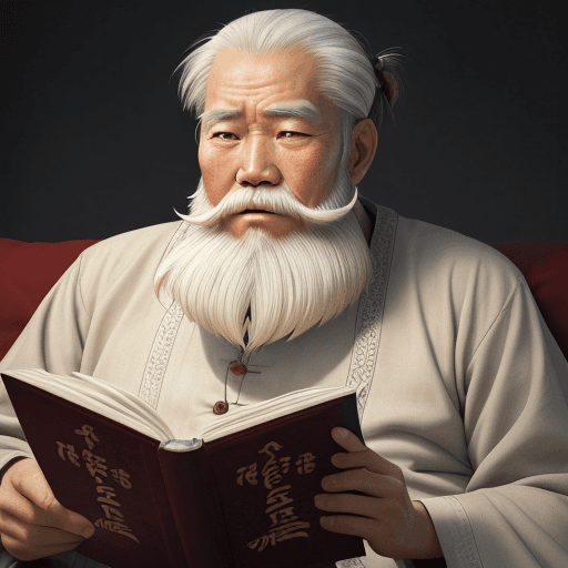 AI generated: High quality, realistic, Asian Old Wise Man, reading a book, long white beard, with a serene and wis...