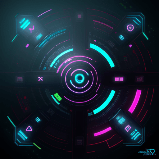 AI generated: A futuristic and refined round logo. The background features a mix of neon colors that give off a hi...