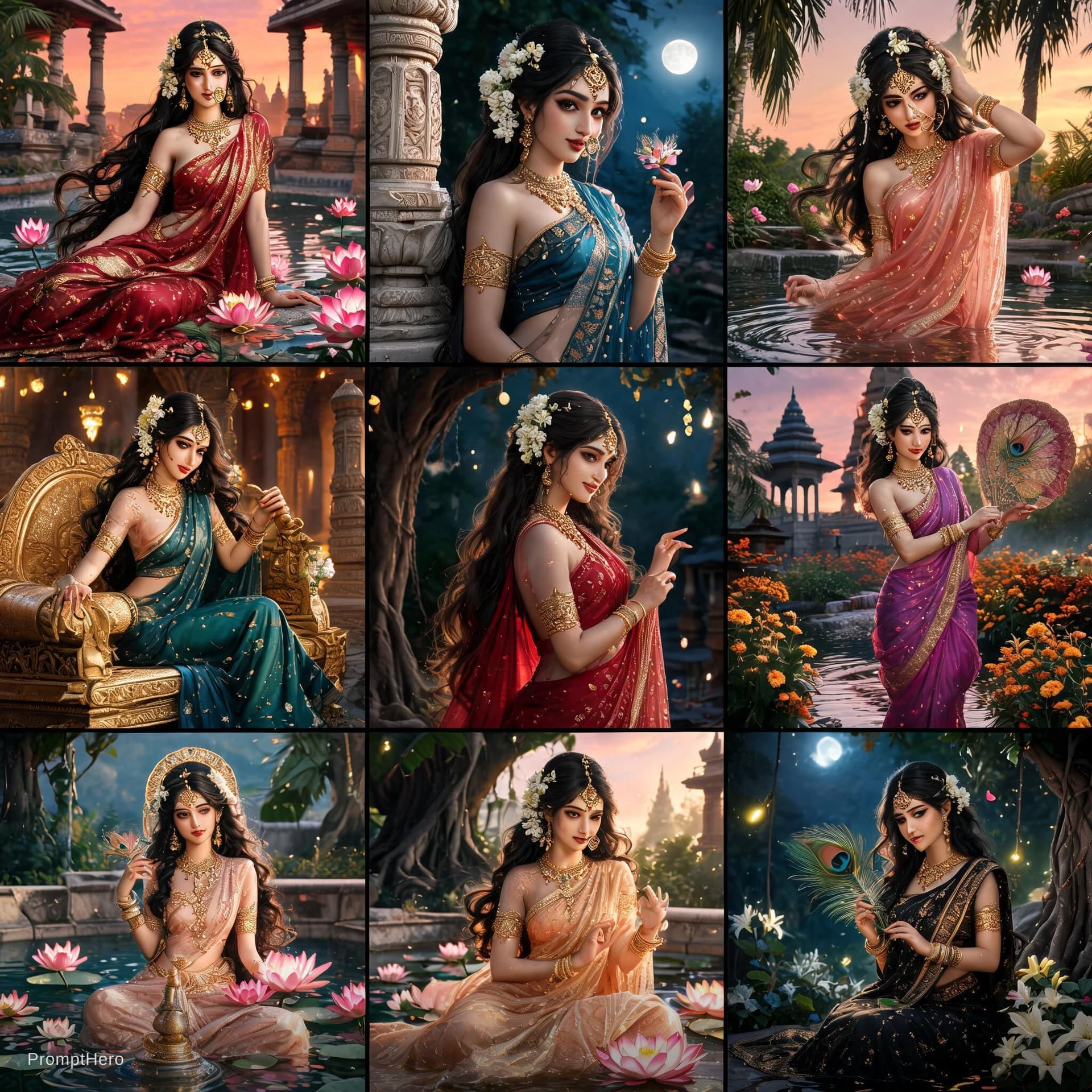 AI generated: Indian mythological goddess being seductive need 10 images 