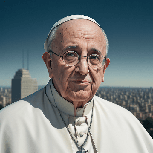 AI generated: Photografia del papa Jorge Mario Bergoglio vistiendo la camiceta Argentina,  fondo ciudad buenos air...