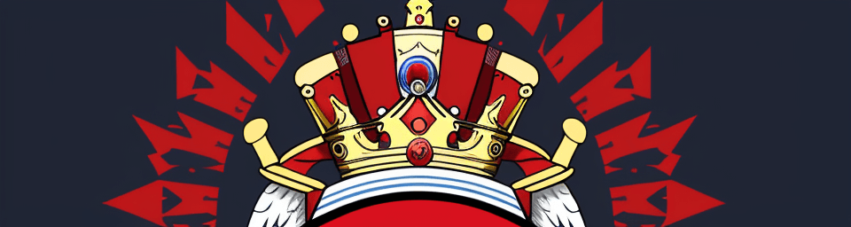 AI generated:  red eagle logo with the crown on its head is centered with a blue circle with a transparent backgro...