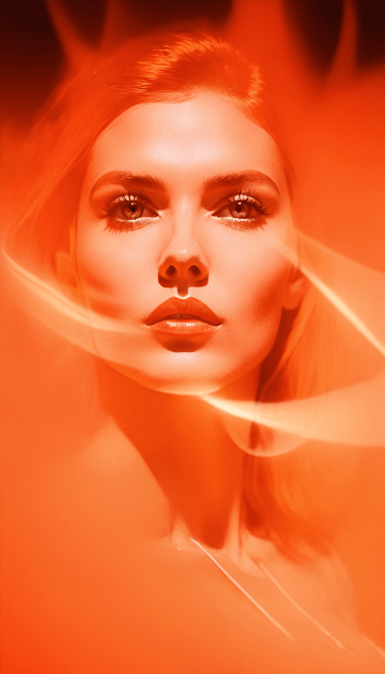 AI generated: digital art, fashion editorial, a close up portrait of beautiful woman is studio double exposure ora...