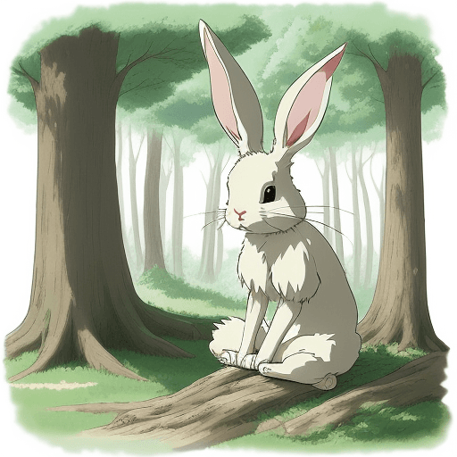 AI generated: perfect cartoon rabbit illustration, art by studio ghibli, sitting in a forrest