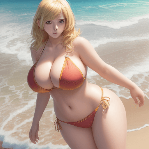 AI generated: anime girl, big boobs, bikini, curvy girl, full body, blonde hair, by Sakimichan, Emma Watson, high ...