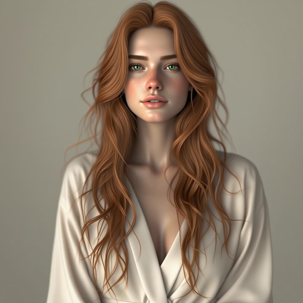 AI generated: Ultra-realistic portrait headshots of the same woman, maintaining 100% facial consistency, ginger ha...