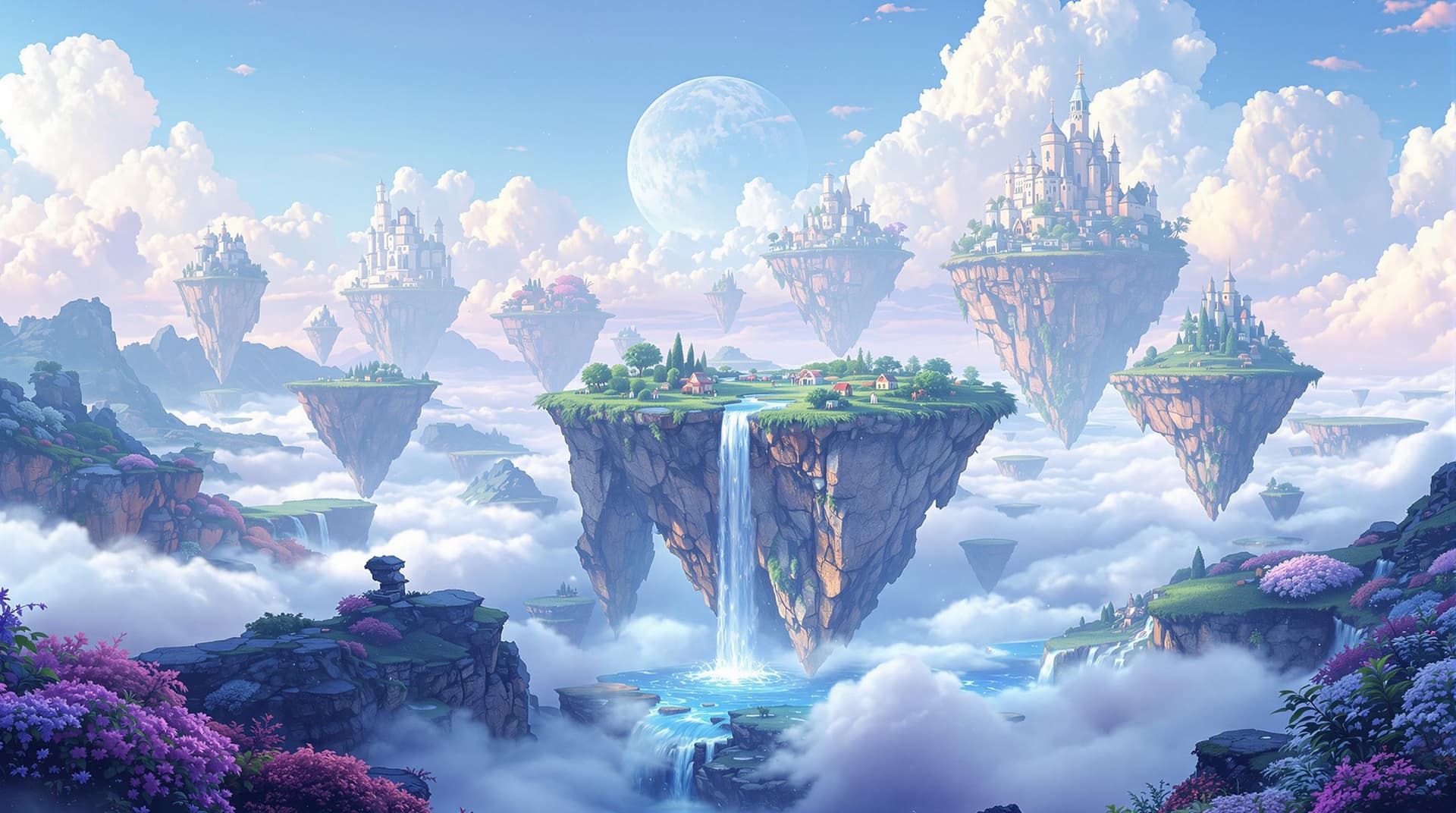 AI generated: A surreal landscape with floating islands and waterfalls, dreamy atmosphere, ultra-detailed, 4K reso...