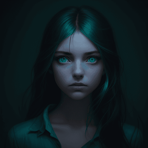 AI generated: a girl's portrait with green eyes, in the style of alessio albi, peter sculthorpe, dark teal and lig...