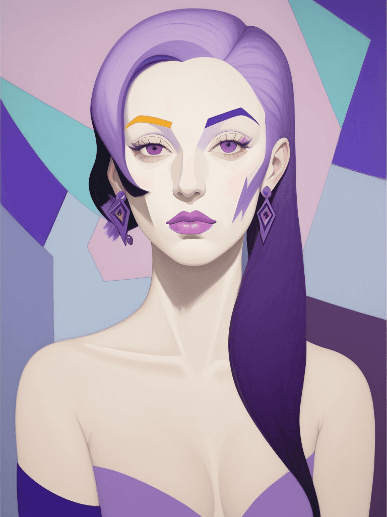 AI generated: abstract painting of a woman with violet hair, in the style of cubist portraiture, Pablo Picasso, la...