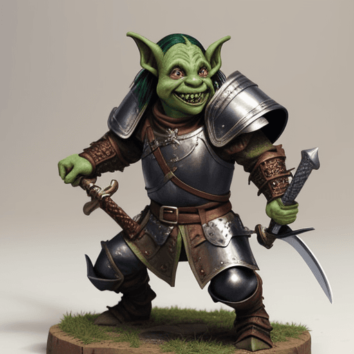 AI generated: fantasy medieval goblin in leather armor with a large two-handed sword