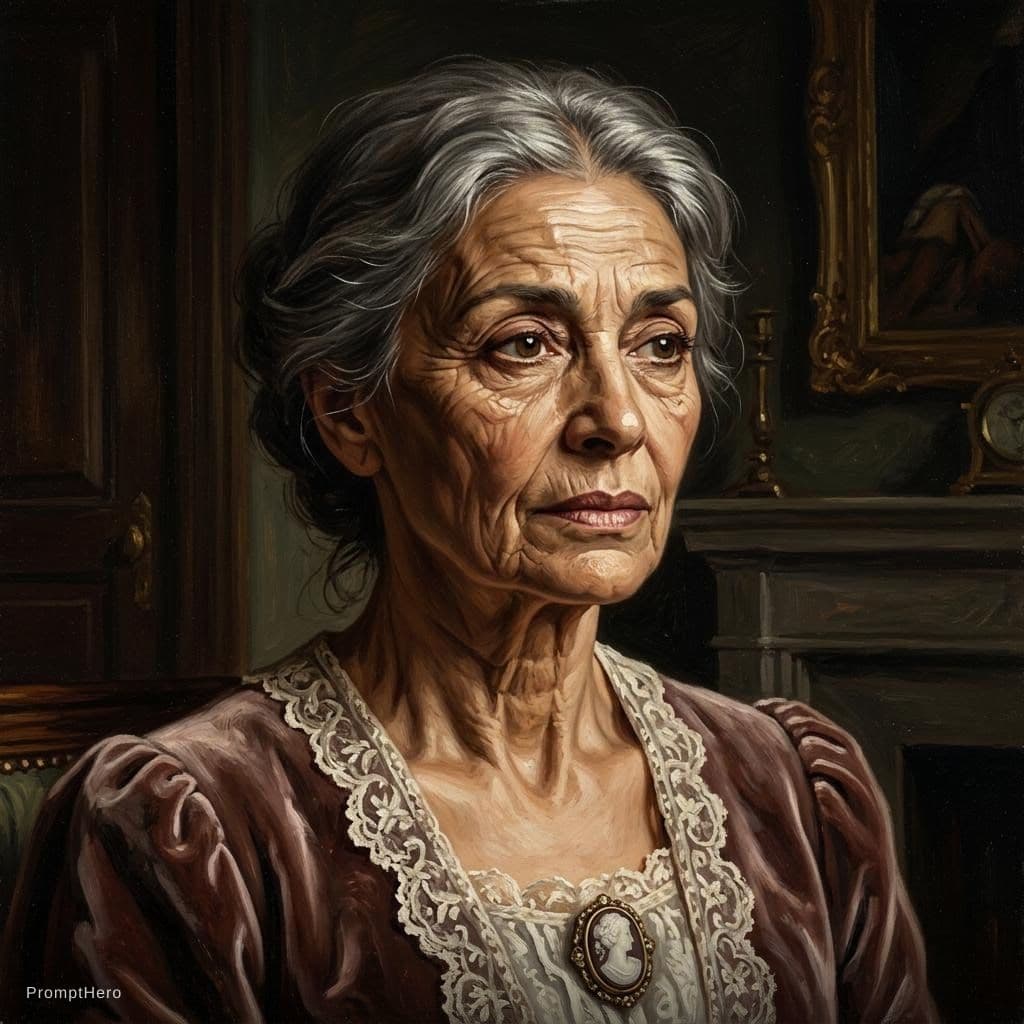AI generated: a portrait of an old women in 19th century, beautiful painting with highly detailed face by greg rut...