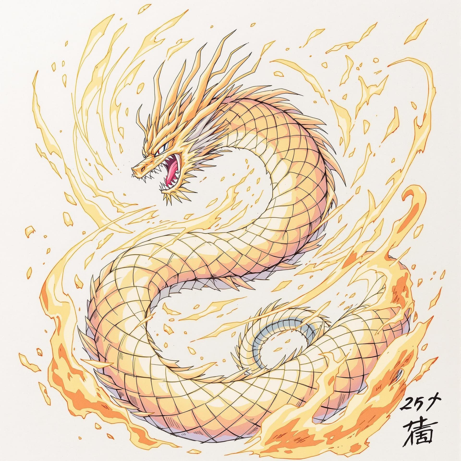 AI generated: A 90s anime-style sketch of Shenron, the wish-granting dragon from Dragon Ball Z. He is depicted in ...