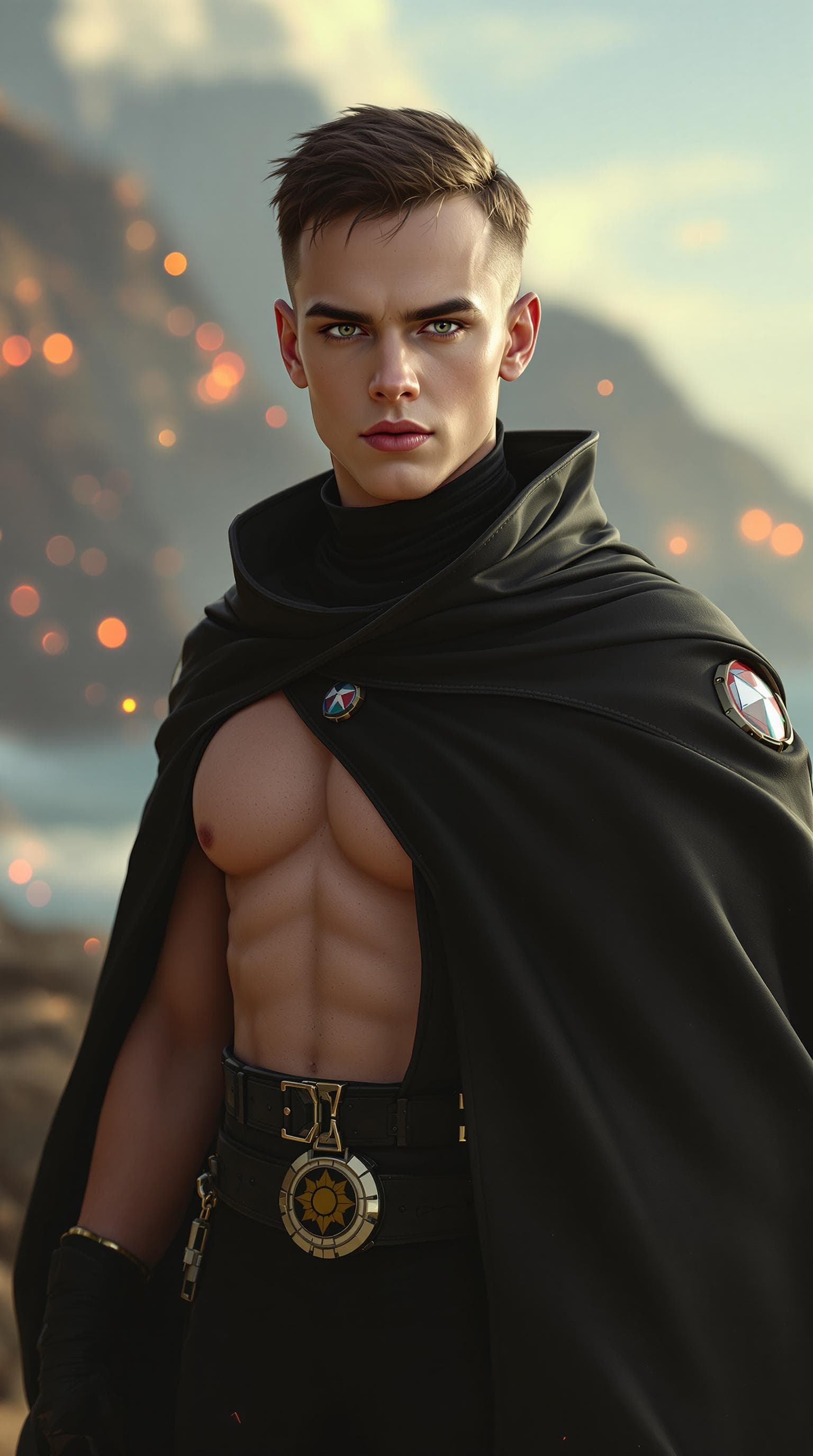 AI generated: A young, fit, and beautiful Jim Parsons as a female, but with his normal face and short hair cut wit...